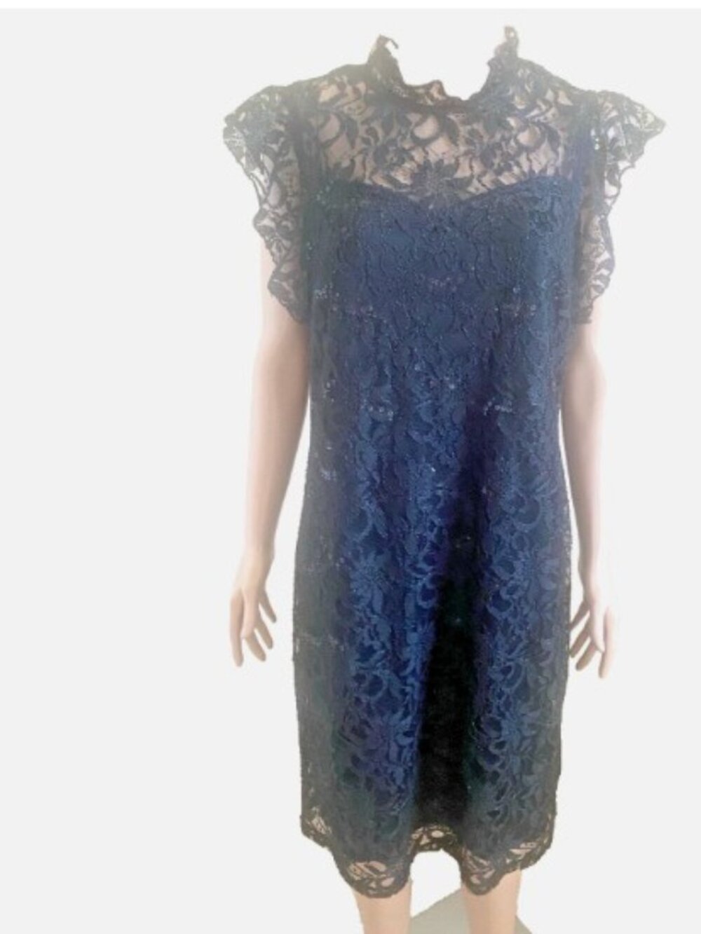 ALEXA B NITES Black Lace Midi Holiday Party Dress 14W - Excellent